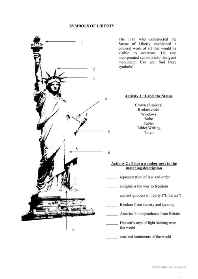 The Statue Of Liberty  English Esl Worksheets