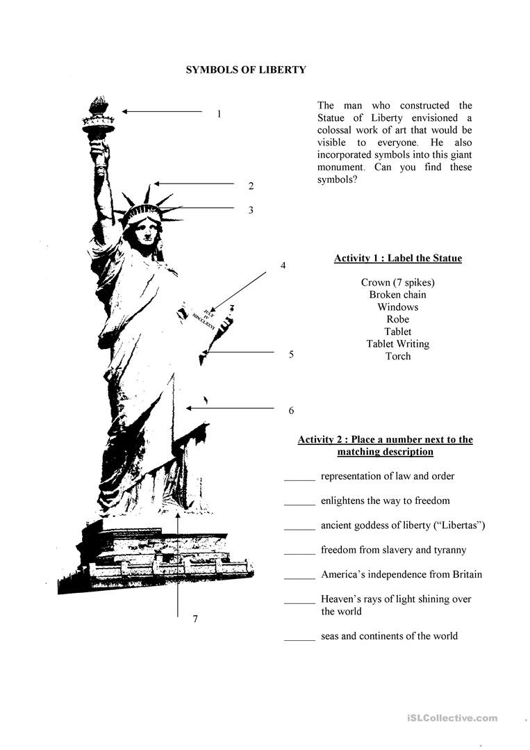 The Statue Of Liberty  English Esl Worksheets