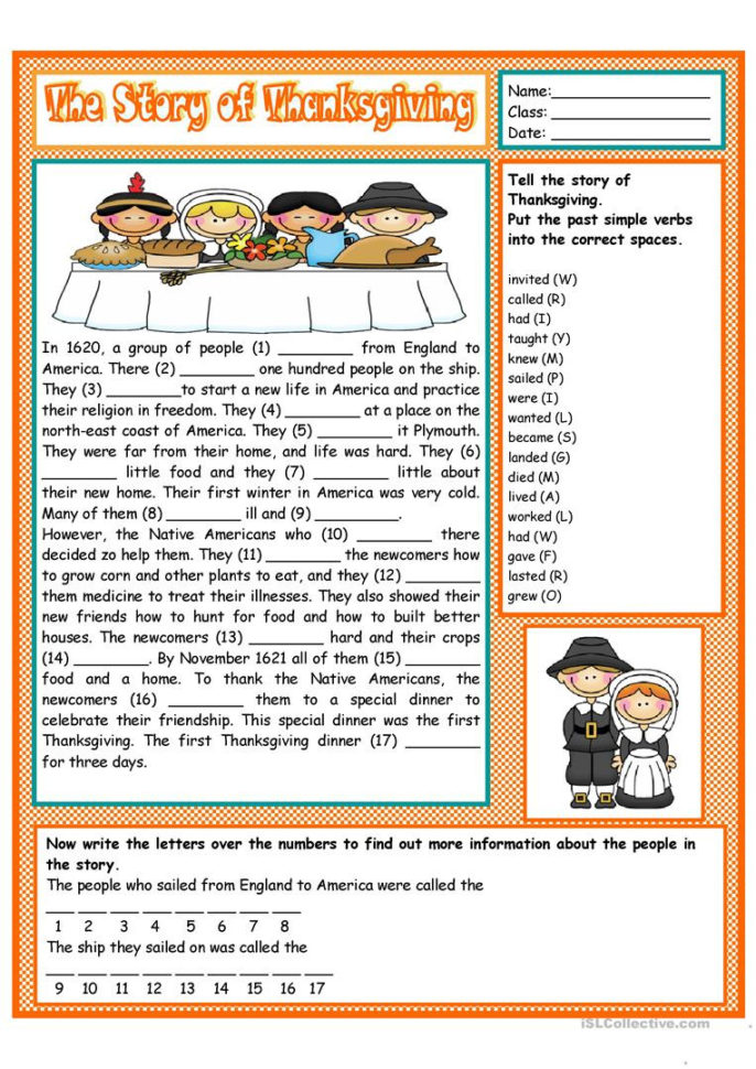 The Story Of Thanksgiving  English Esl Worksheets