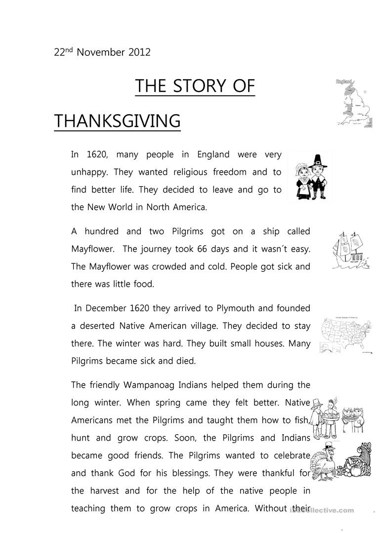 The Story Of Thanksgiving  English Esl Worksheets