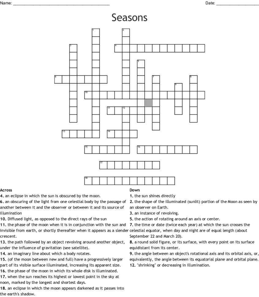 The Sunearthmoon System Crossword  Word