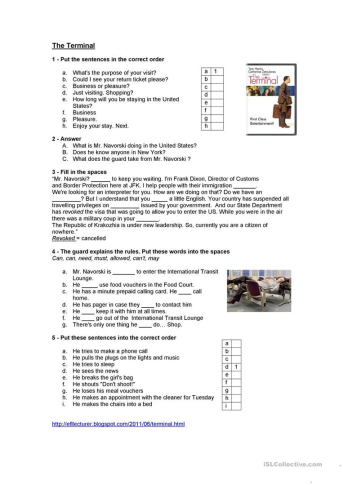 The Terminal Movie  English Esl Worksheets