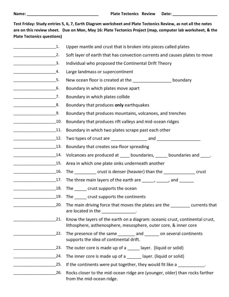 The Theory Of Plate Tectonics Worksheet