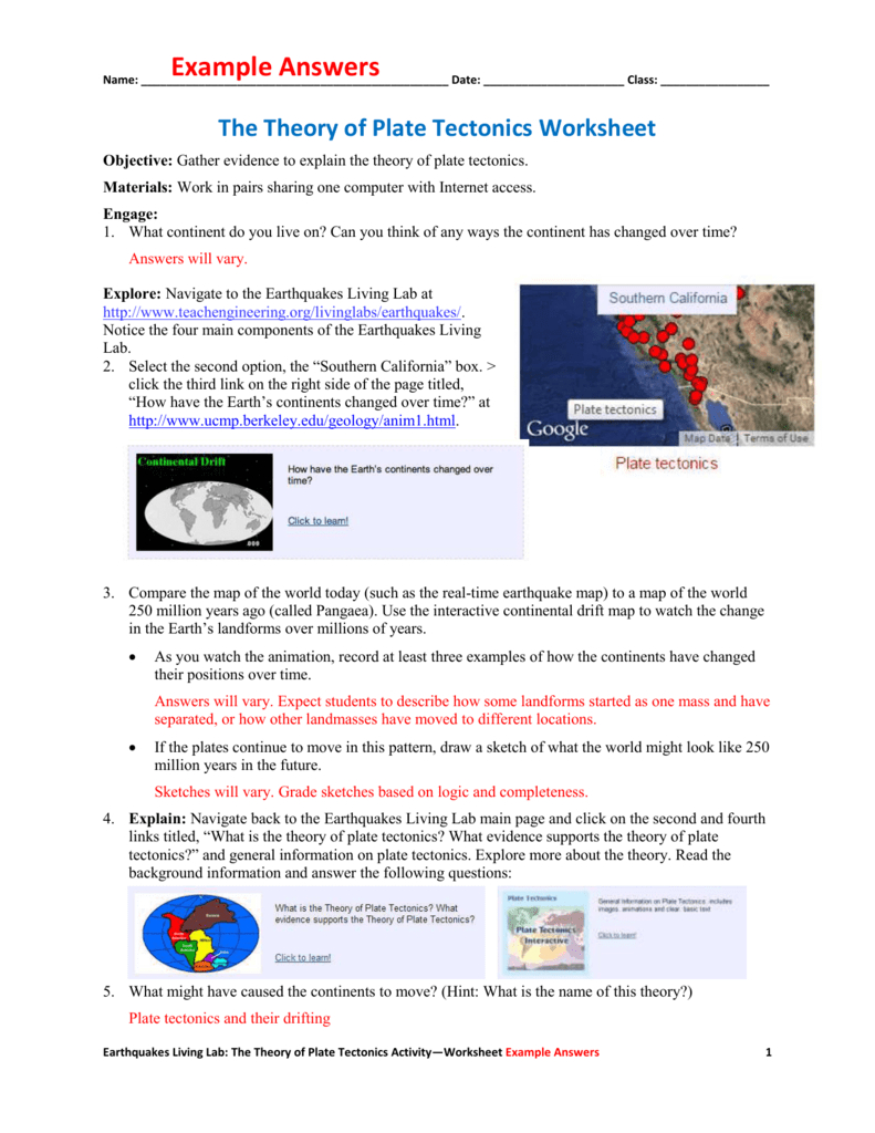 Plate Tectonics Worksheet Answer Key — db-excel.com