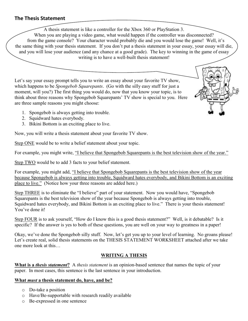thesis statement activity sheets