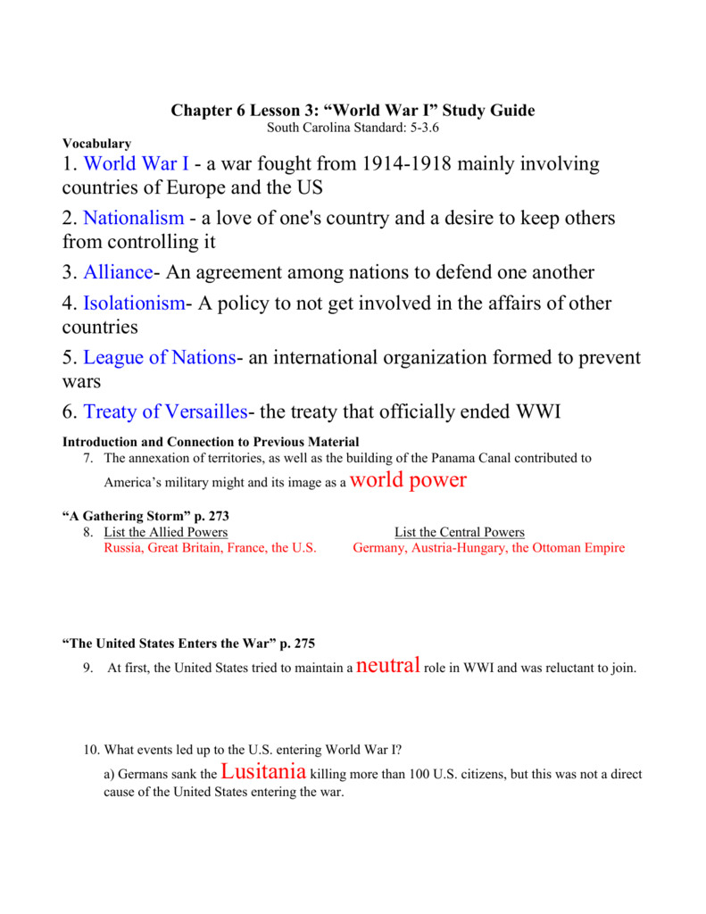 The United States Entered World R 1 Worksheet Answers