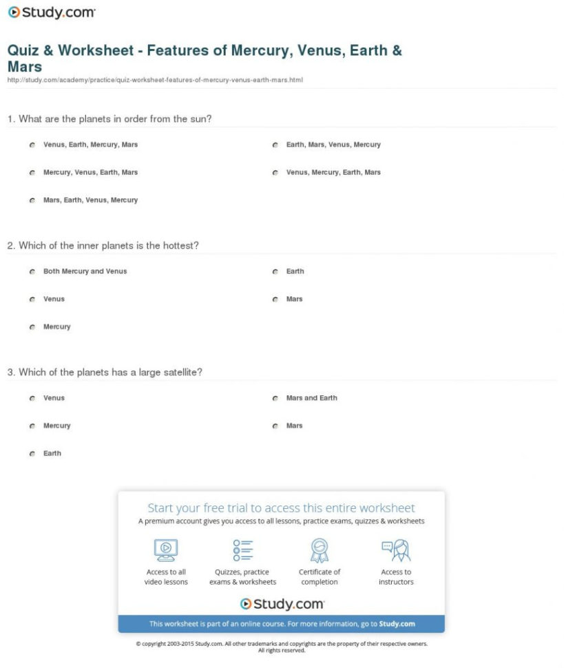 The Universe Mars Red Planet Worksheet Answers Math