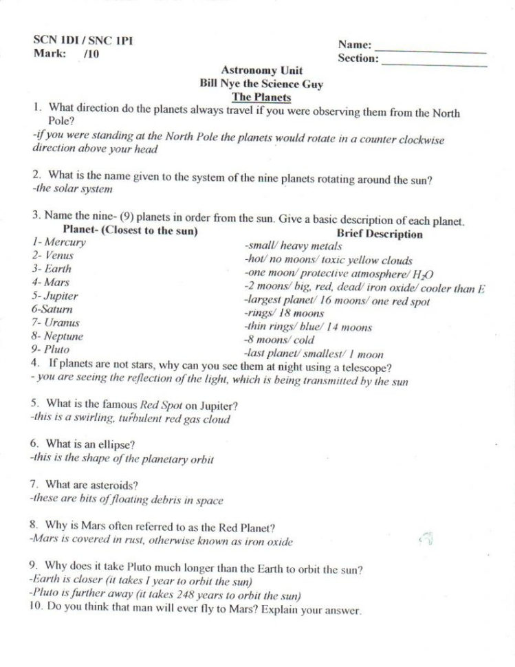 The Universe Mars Red Planet Worksheet Answers Math