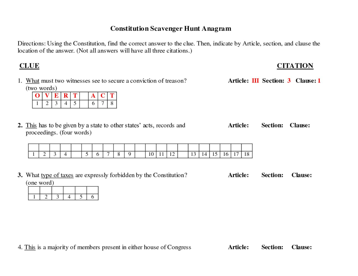 The Us Constitution Worksheet Answers