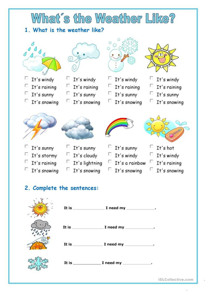 The Weather  English Esl Worksheets