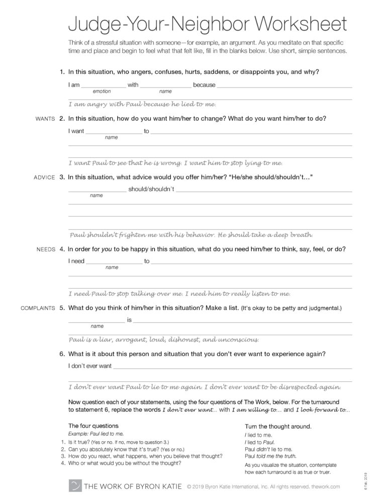 The Work Of Byron Katie Judge Your Neighbor Worksheet — db-excel.com