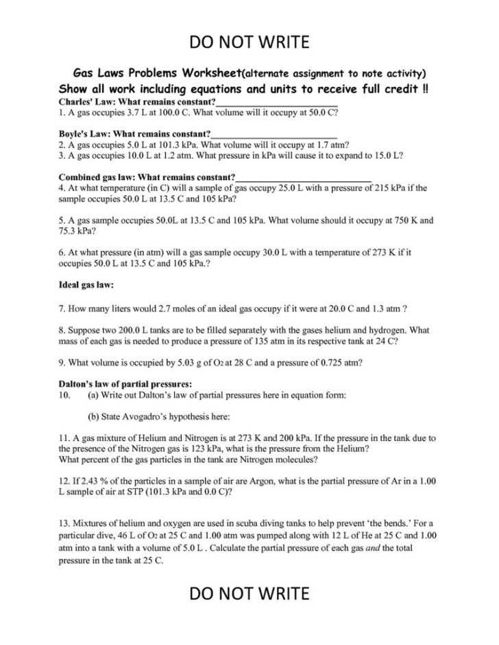 Gas Laws And Scuba Diving Worksheet Answer Key