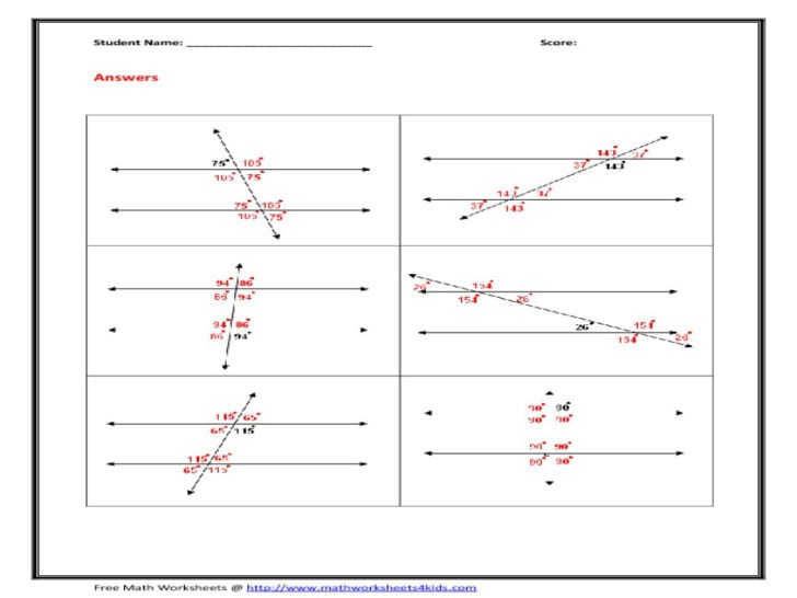 Angles In Transversal Worksheet Answer Key