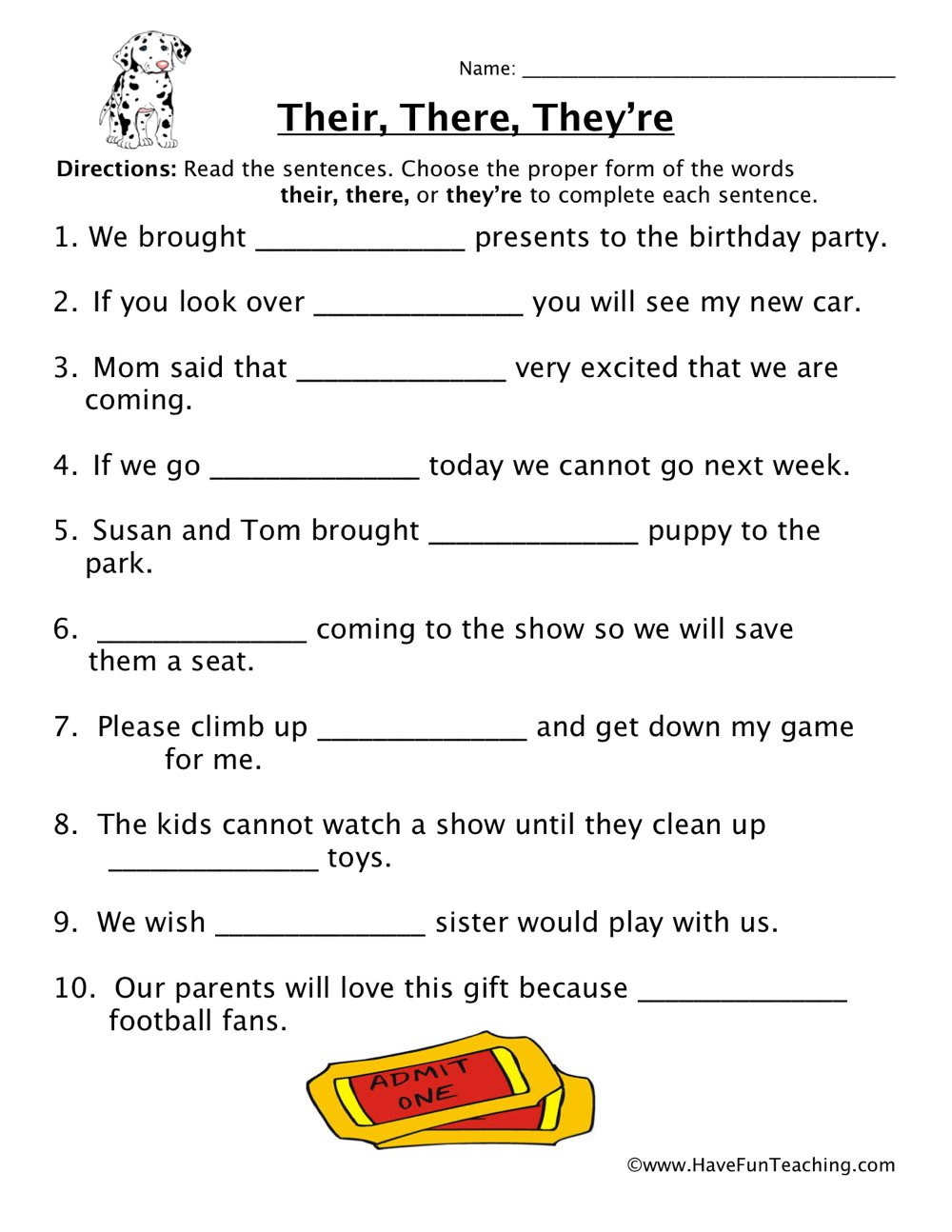 Their There They're Homophones Worksheet  Have Fun
