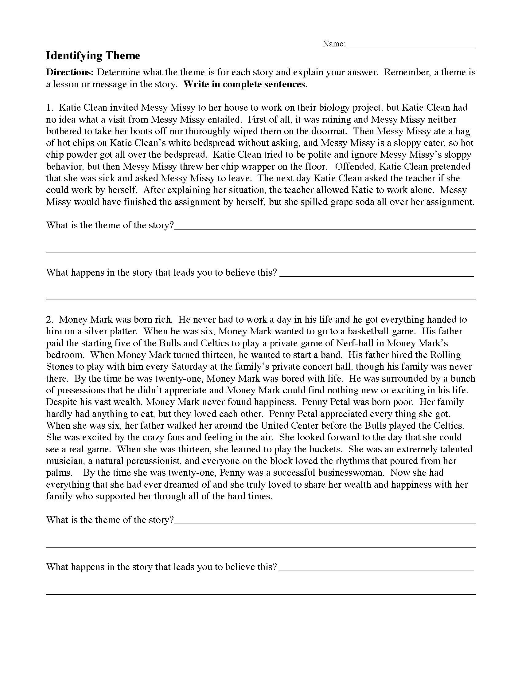 Finding The Theme Of A Story Worksheets — db-excel.com