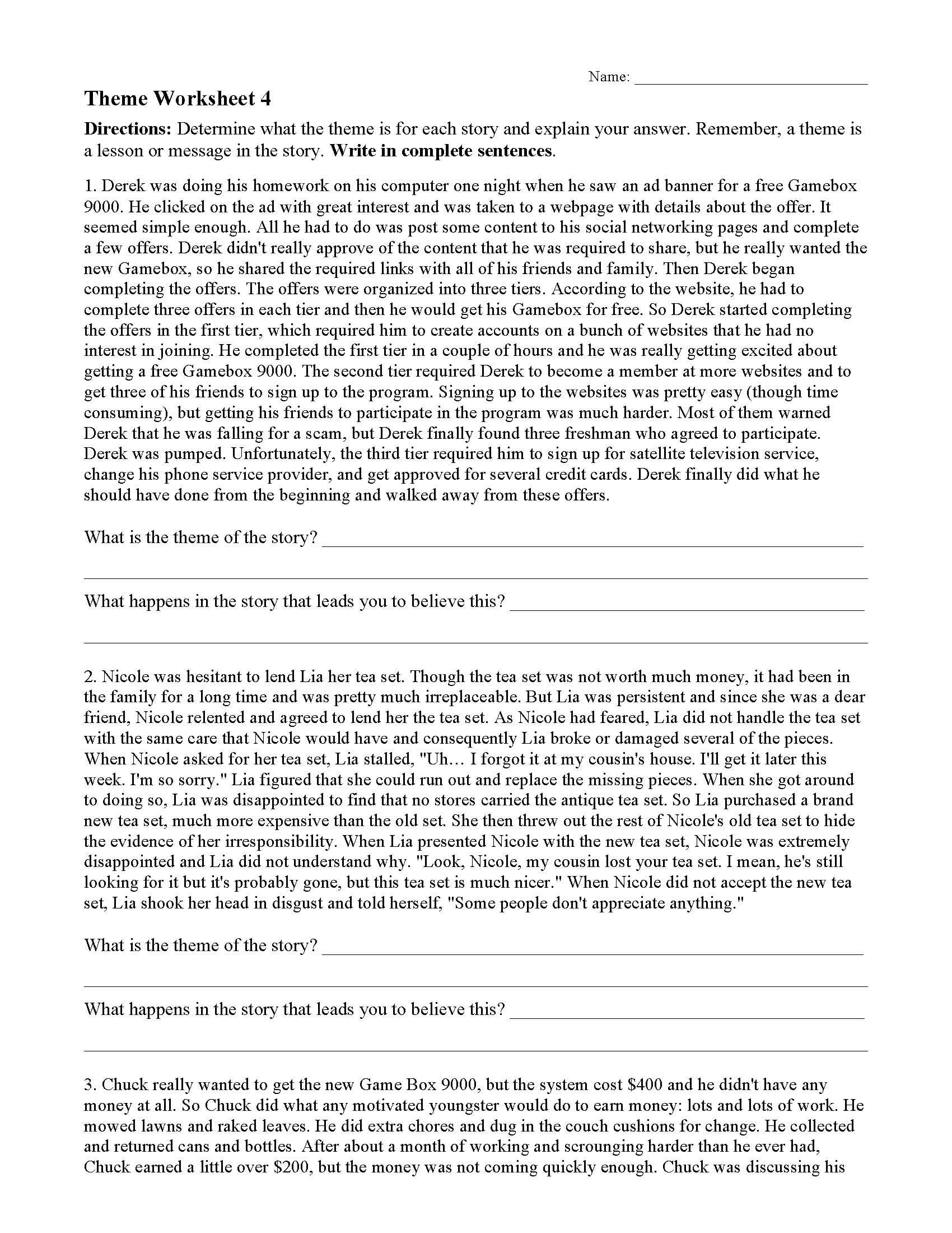 Theme Worksheet 4  Preview