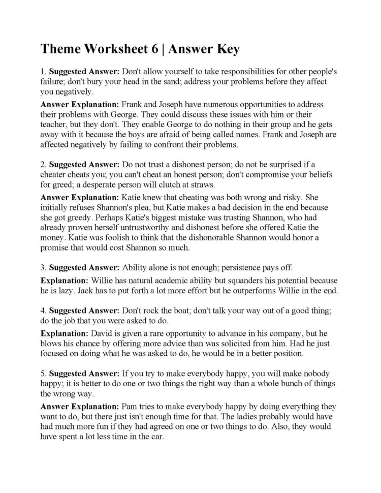 Theme Worksheet 6  Answers