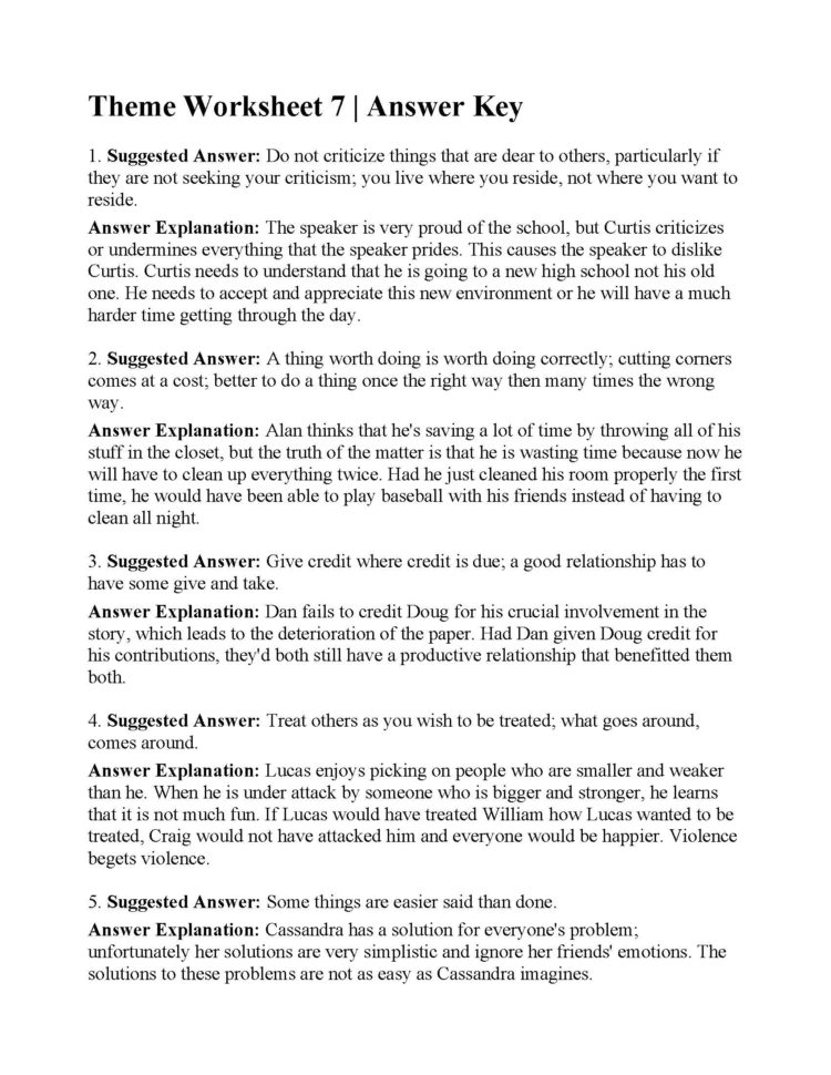 Theme Worksheet 7  Answers