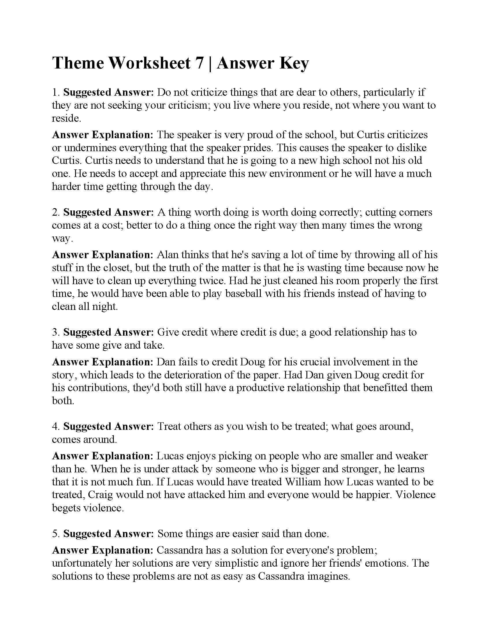 Theme Worksheet 7  Answers