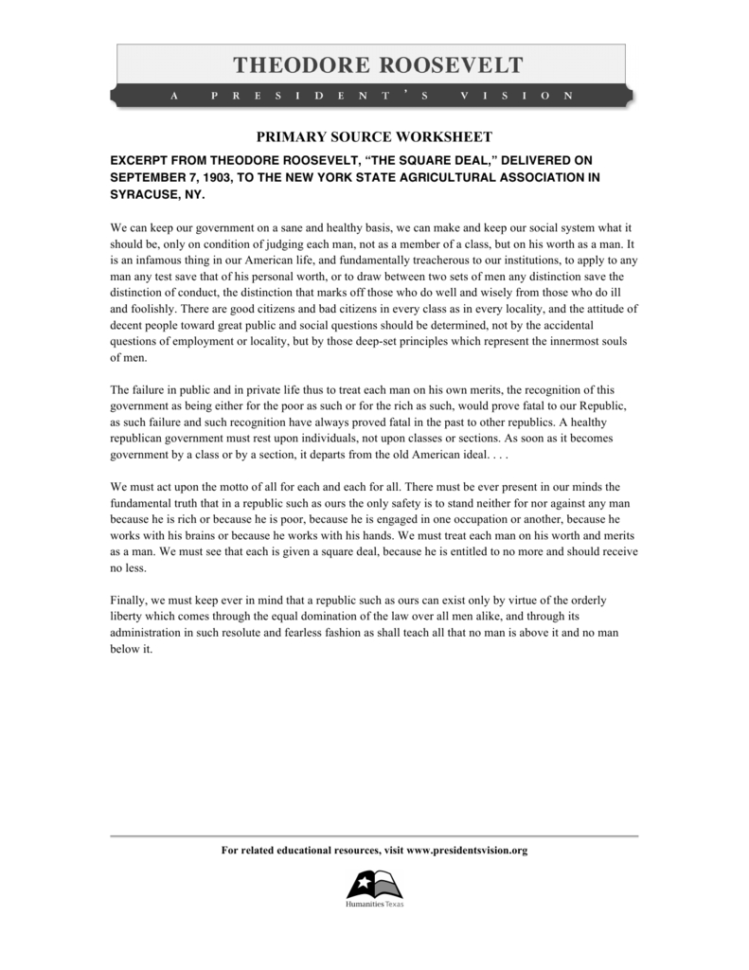 Theodore Roosevelt Excerpt From “The Square