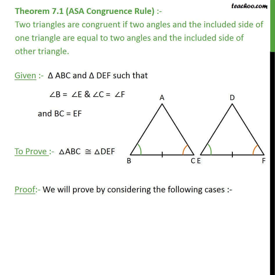 Theorem 71 Asa Congruency Class 9  If 2 Angles And Side