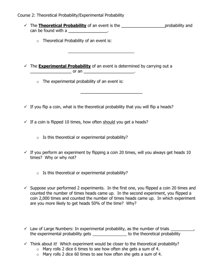 Theoretical And Experimental Probability Worksheet Answers Db excel