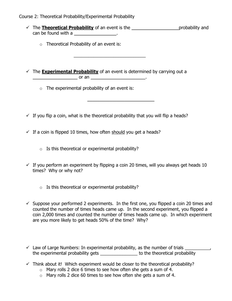 Theoretical And Experimental Probability Doc
