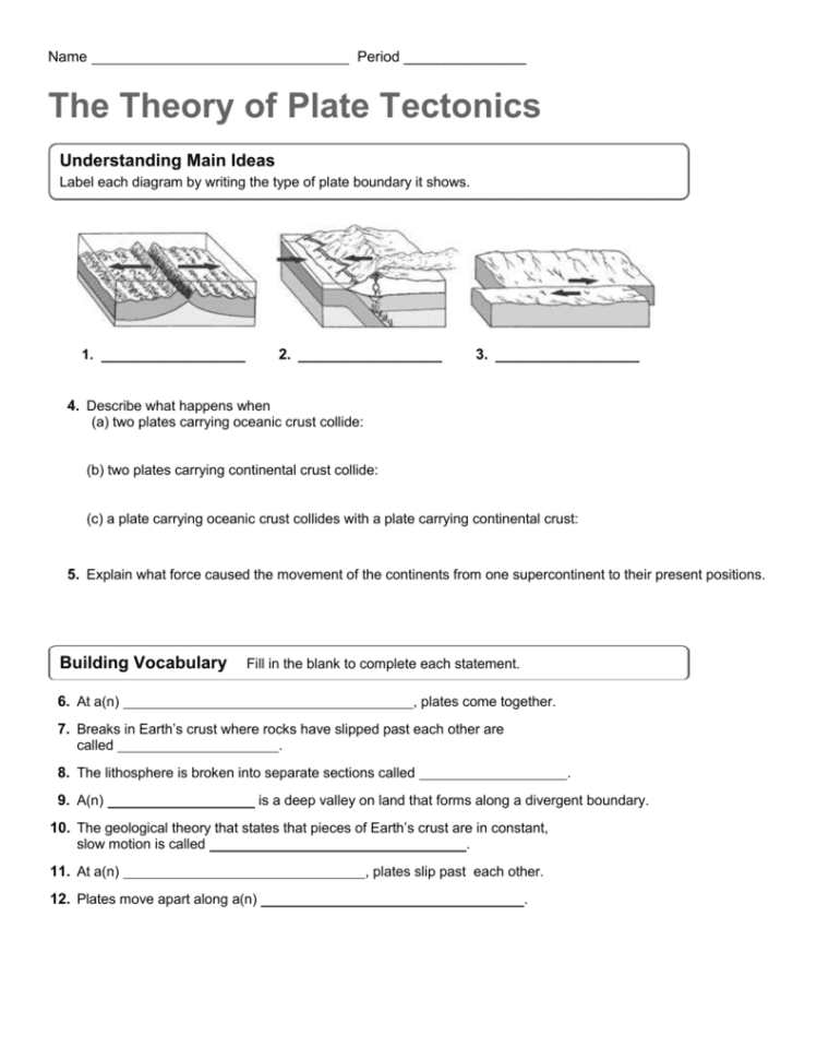 Theory Of Plate Tectonics Worksheet