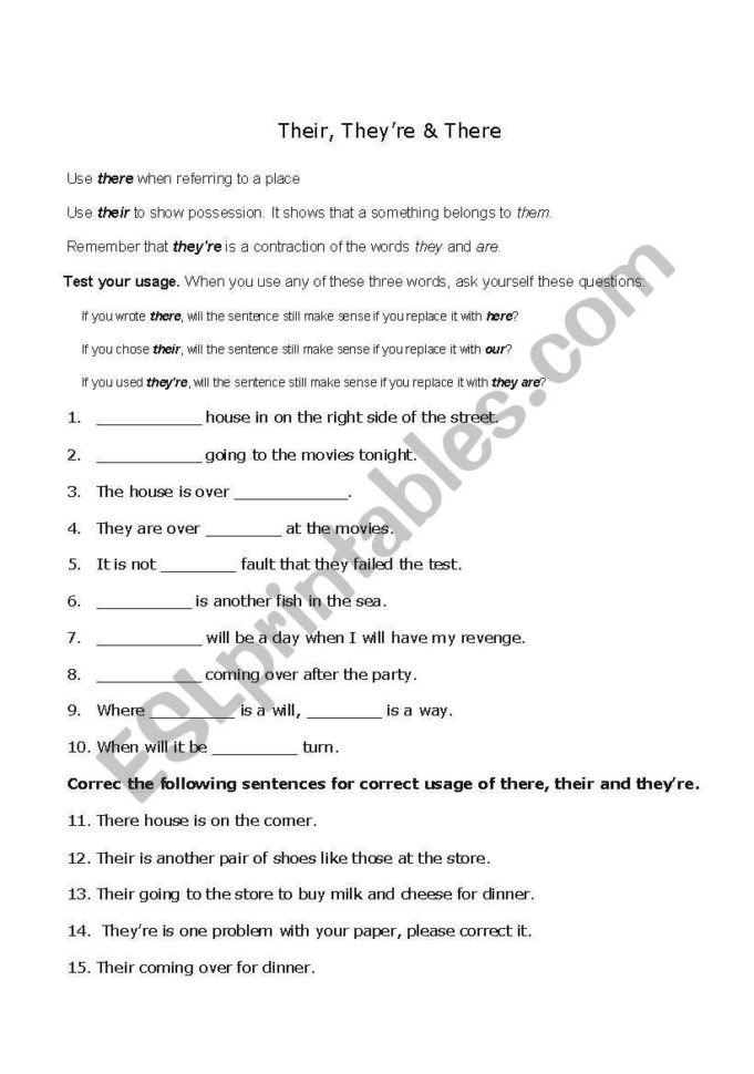 There Their And They´re  Esl Worksheetrebeccaslagle