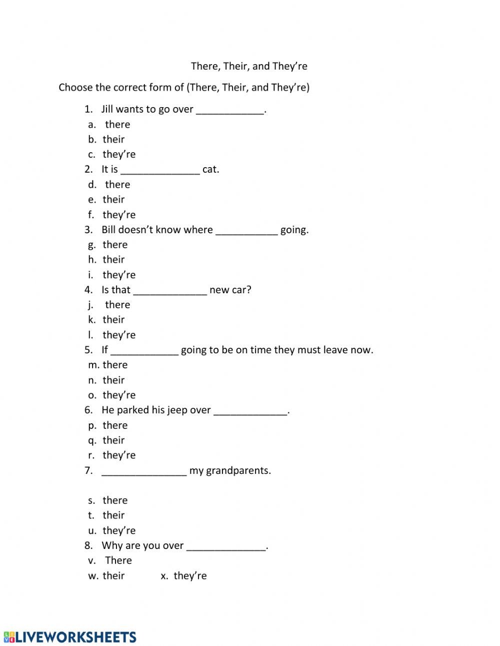 There Their They're  Interactive Worksheet
