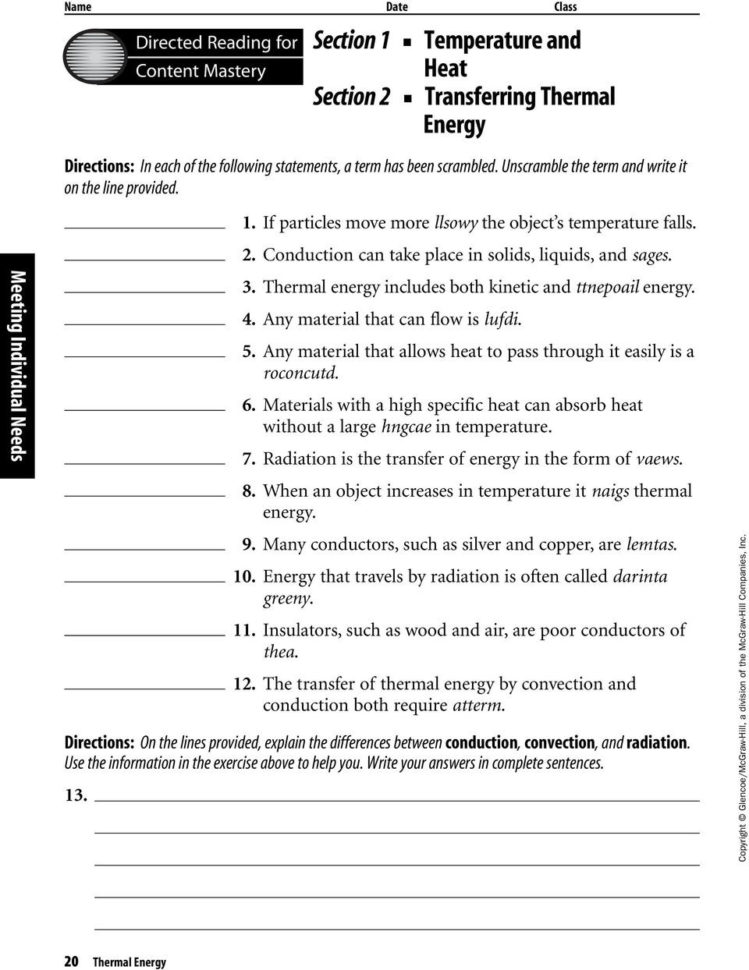 Thermal Energy Chapter Resources Includes Glencoe Science