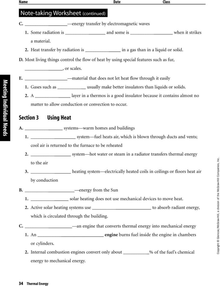Thermal Energy Chapter Resources Includes Glencoe Science