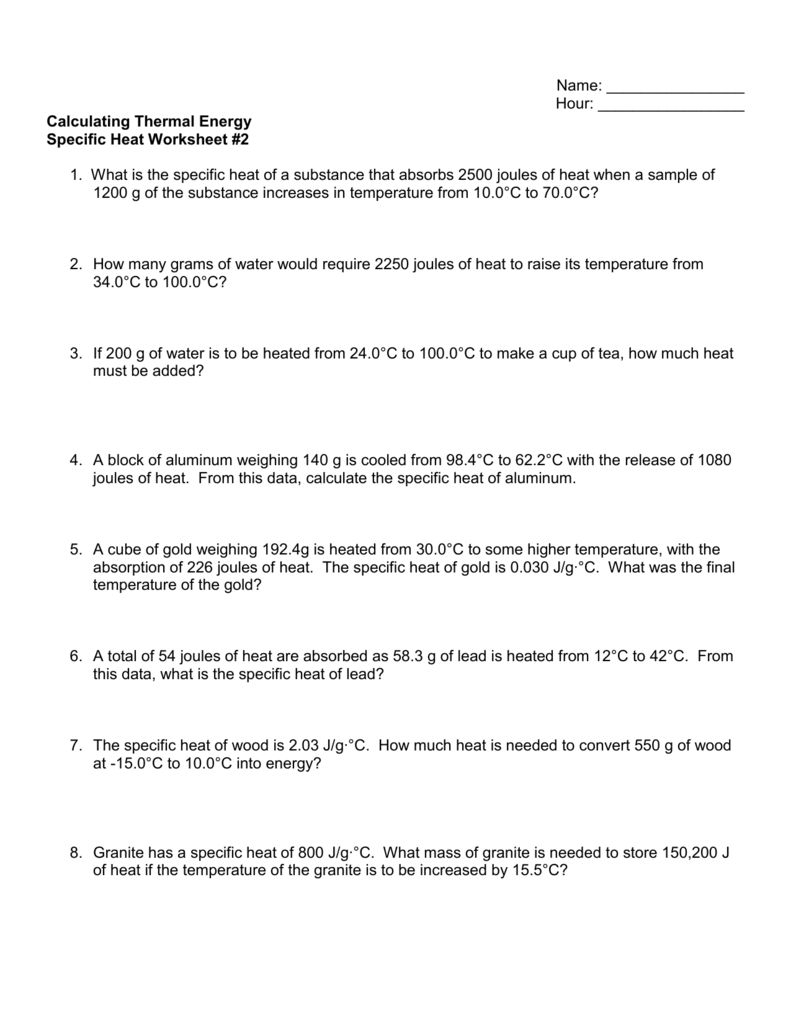 Thermal Energy Note Taking Worksheet Answers
