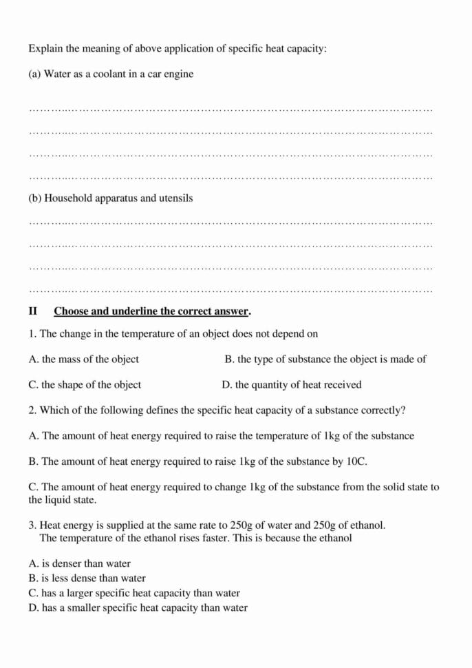 Thermal Energy Transfer Worksheet