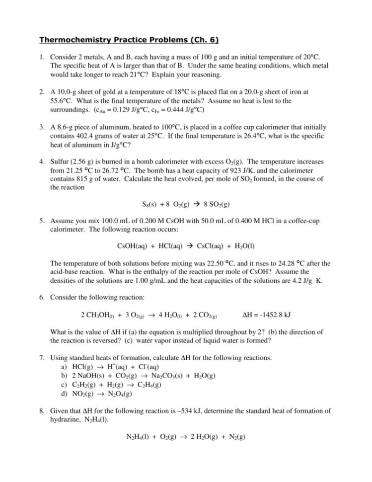 Thermochemistry Practice Problems