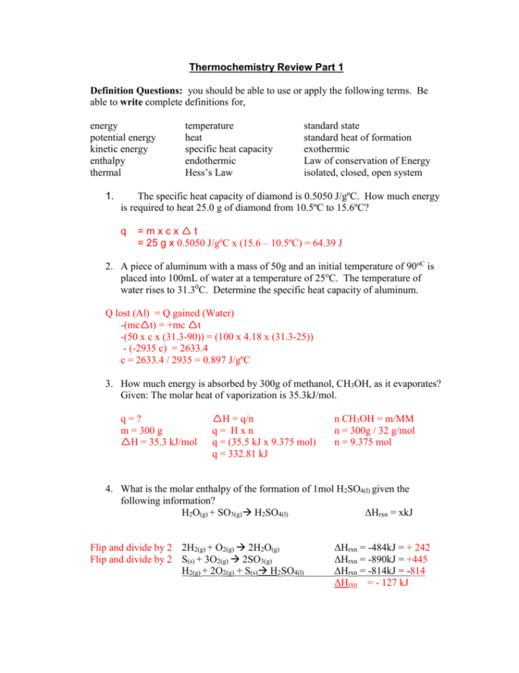 Thermochemistry Review Answers1