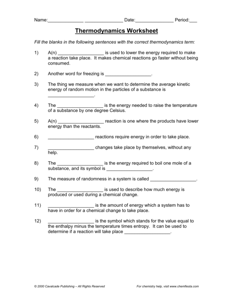 Thermodynamics Reactions Vocabulary