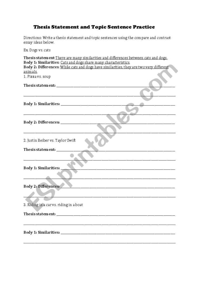 Thesis Statement Practice  Esl Worksheetkharri