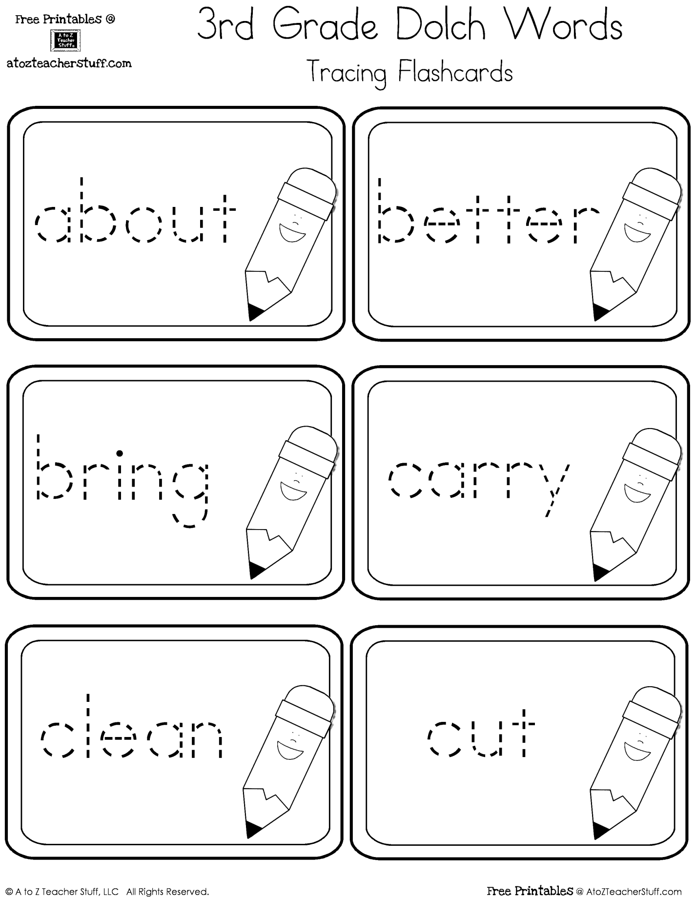 Third Grade Dolch Sight Words Tracing Flashcards  A To Z