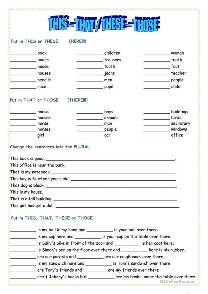 This That These Those  English Esl Worksheets