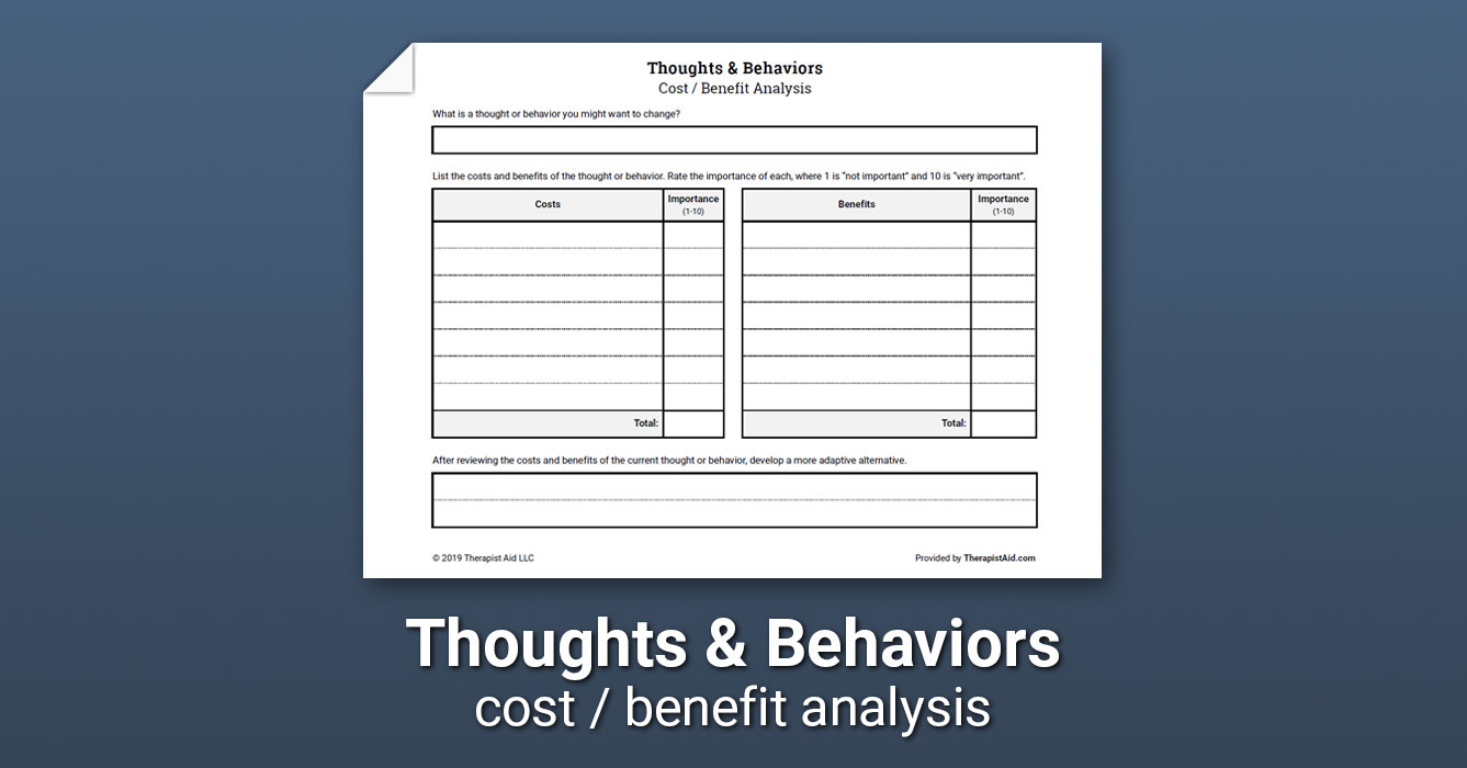 Thoughts  Behaviors Costs And Benefits Worksheet