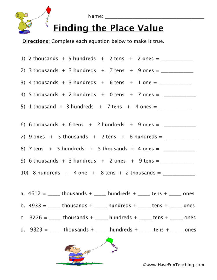 Thousands Hundreds Tens Ones Place Value Worksheet