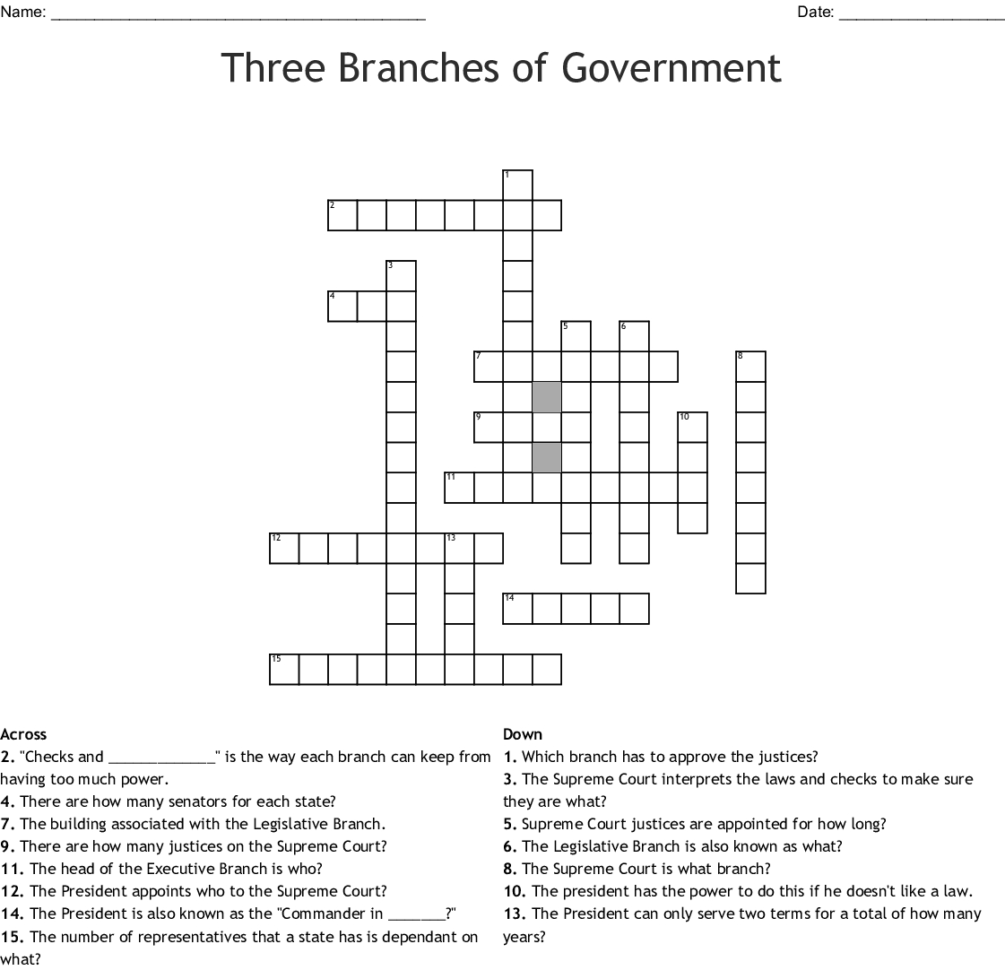 Three Branches Of Ernment Crossword  Word
