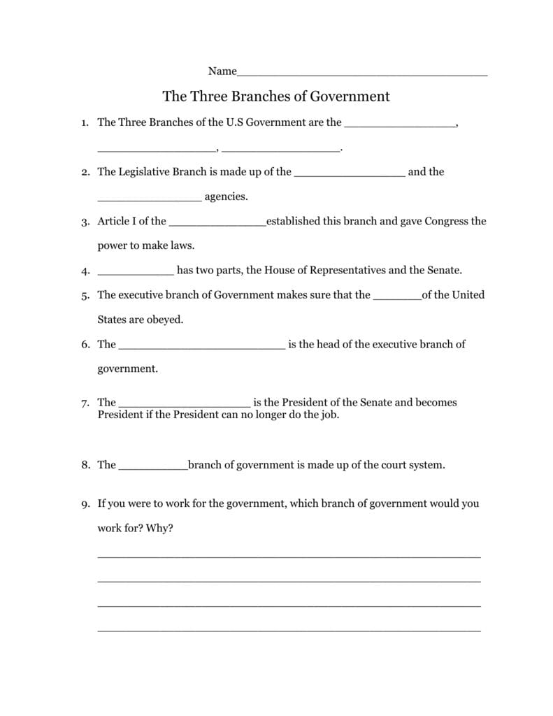 Three Branches Of Ernment Worksheet