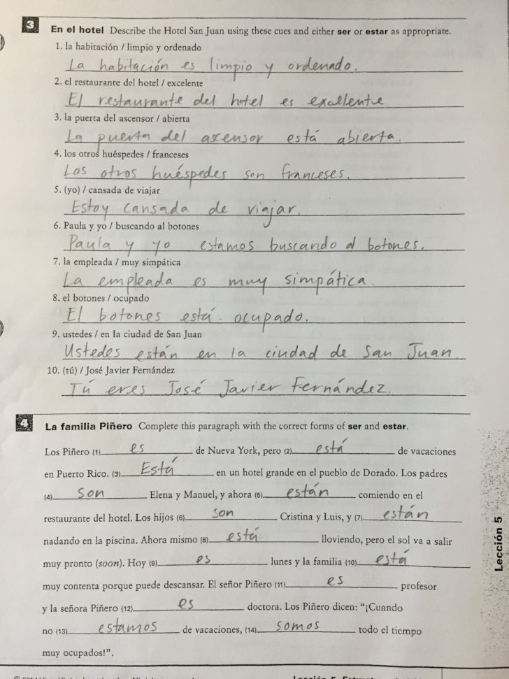 2 3 Present Tense Of Estar Worksheet Answers