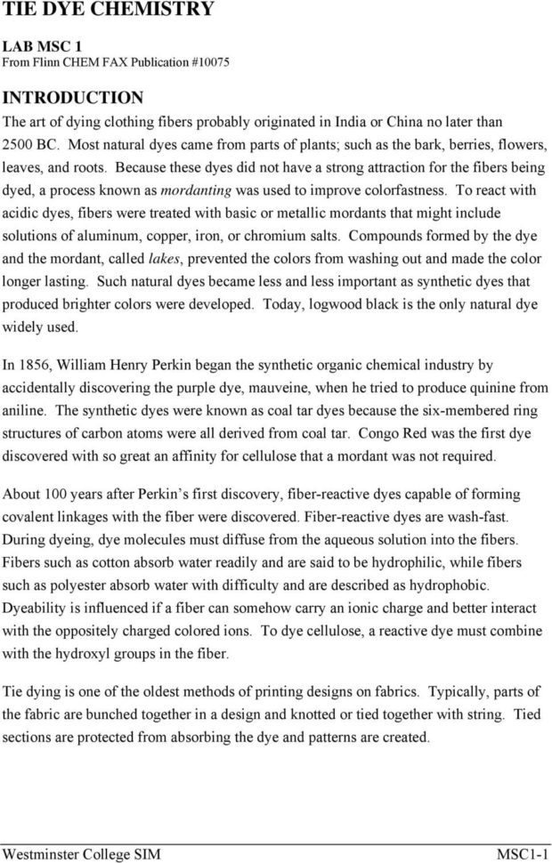Tie Dye Chemistry Introduction Lab Msc 1 From Flinn Chem