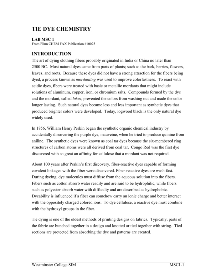 Tie Dye Chemistry  Westminster College