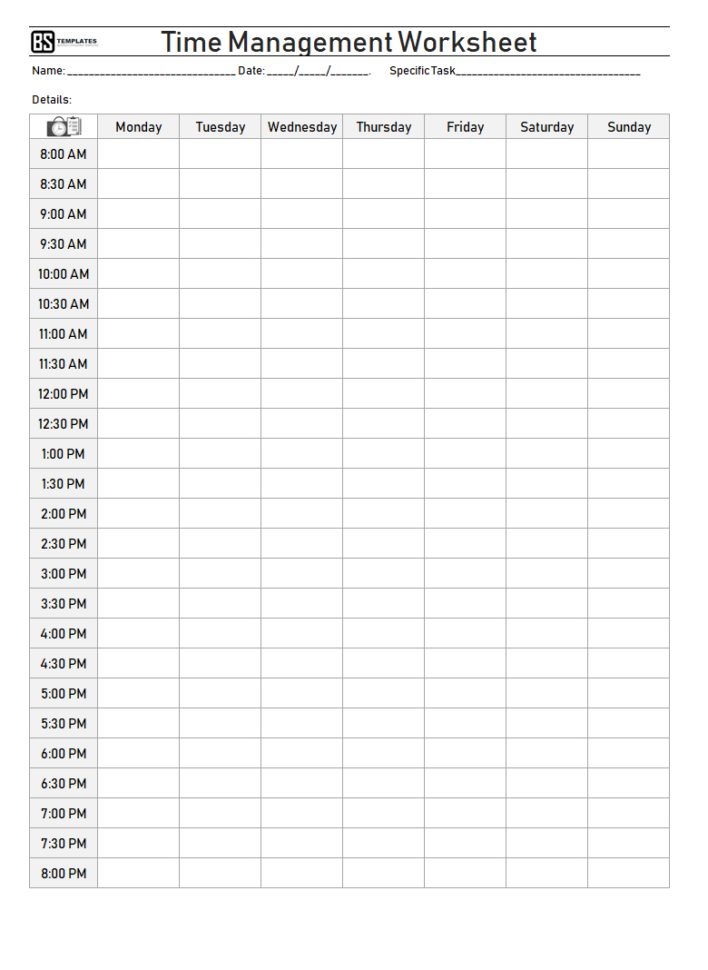 Time Management Worksheet  Excel  Pdf
