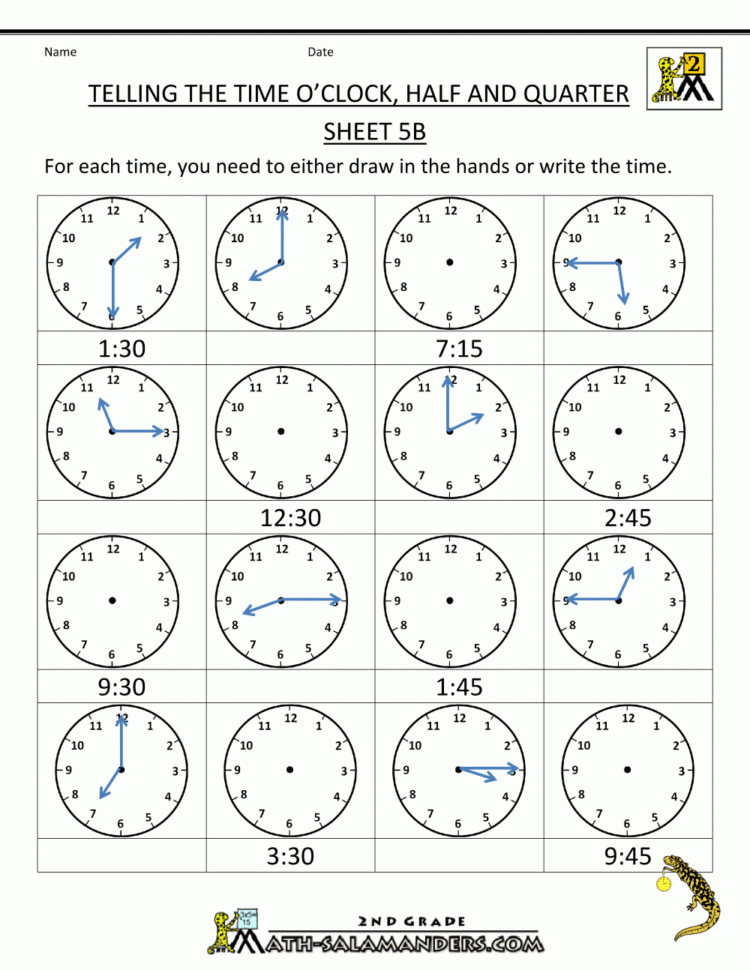 Time Worksheet O'clock Quarter And Half Past