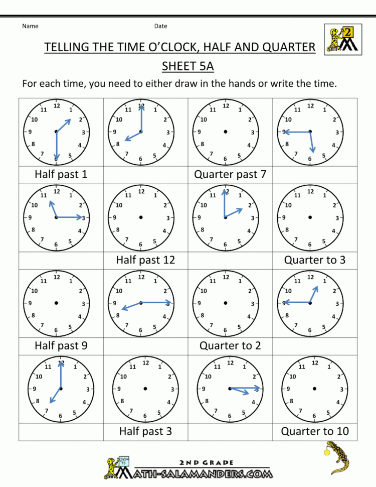 Time Worksheet O'clock Quarter And Half Past